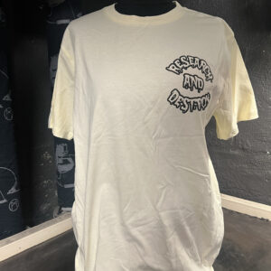 Research and Destroy, light biege round logo - t-shirt