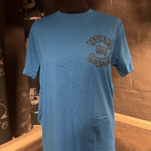 Research and Destroy, denim blue round logo - t-shirt