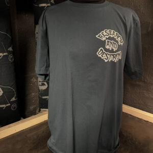 Research and Destroy, blue grey round logo - t-shirt